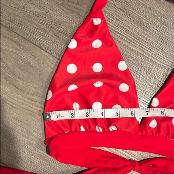 NWOT Red Polka Dot Bikini Top and Black High-Waisted Bottoms - Picture 2 of 5